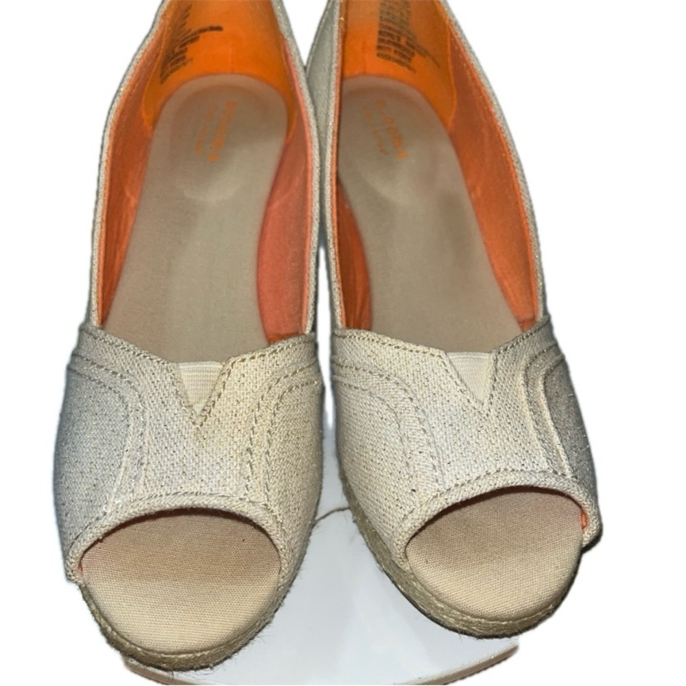 Kohl's Sonoma Life Style Gold Peep Toe Cork Wedge Espidrilles 6.5 MED - Picture 2 of 15